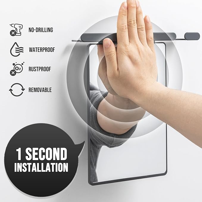 TAILI Shower Mirror Fogless for Shaving with Razor Holder, Anti-Fog with Powerful Suction for Bathroom,Makeup Shave Mirror Wall Mounted for Men & Women, Shatterproof & Removable,Grey