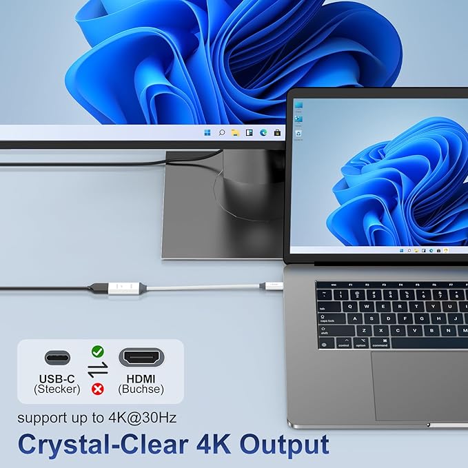 USB C to HDMI Adapter,4K@30Hz Type-C to HDMI Adapter Compatible with Thunderbolt 3/4,Video Audio Output for iPhone 16Pro,MacBook Pro/Air,Pixelbook,Surface Pro,iPad Pro/Air,XPS,Galaxy and More