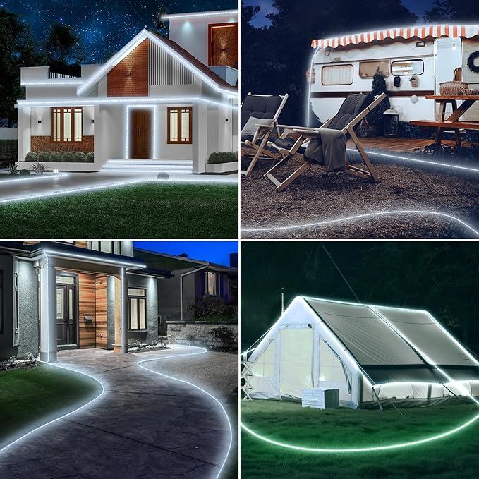 Connectable LED Rope Lights Indoor 66ft 800 LED Cool White Strip Lights Plug in with Remote &Timer, Connectable Rope Lights for Outside, Waterproof Lights for Bedroom Deck Patio Yard Garden Pool