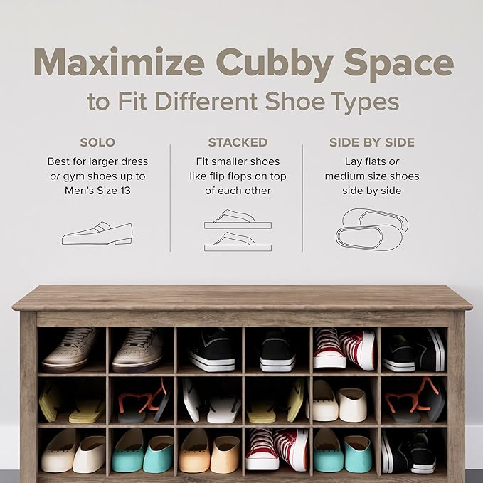 Prepac Gray Hall Tree, Shoe Cabinet, Storage Cabinet with 24 Shoe Cubbies and 6 Double Coat Hooks 15.5" D x 60" W x 77" H