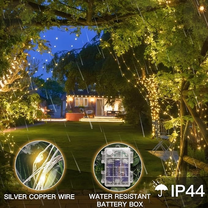 suddus 66ft 200 LED Outdoor String Lights, Warm White Christmas Fairy Light Battery Operated with Remote, Led Twinkle Lights for Bedroom, Dorm, Patio, Fireplace, Backyard, Garden, Xmas, Party, Indoor