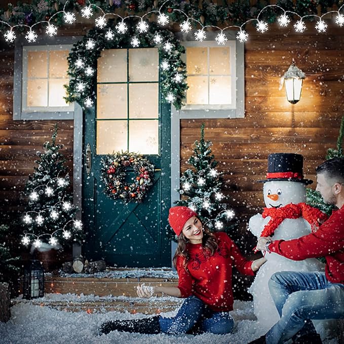 DomeStar White Snowflake String Lights, 9.8Ft 20LED Christmas String Lights for Indoor Outdoor Xmas Tree Decorations Winter Party Garden Patio