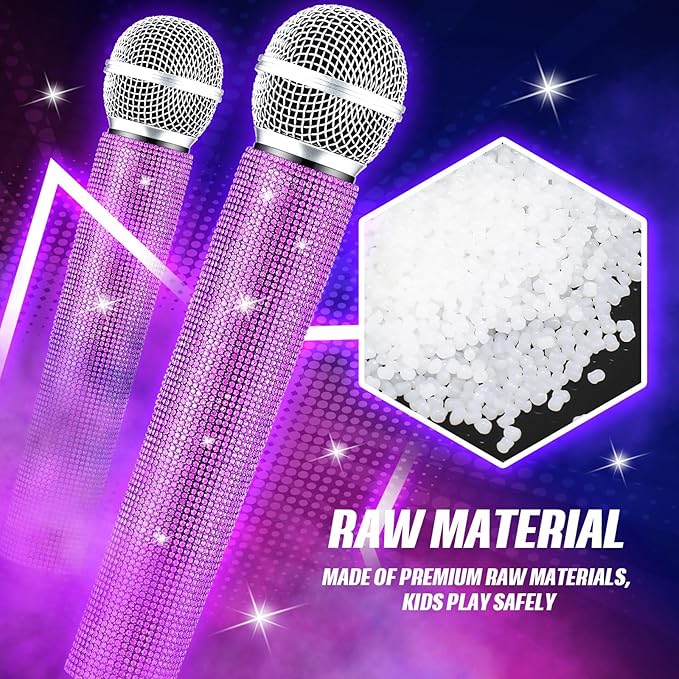 Sanwuta Fake Microphone Prop Sparkly Bling Rhinestones Plastic Play Microphone Pretend Glitter Bedazzled Mic for Cosplay Party Costume(Purple)