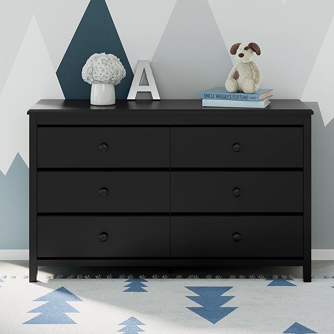 Storkcraft Alpine 6-Drawer Dresser (Black) – GREENGUARD Gold Certified, Black Dresser for Bedroom, Kids & Nursery Storage Drawers, Safety Interlocking Drawers, Pre-Installed Tracks, Kids Bedroom