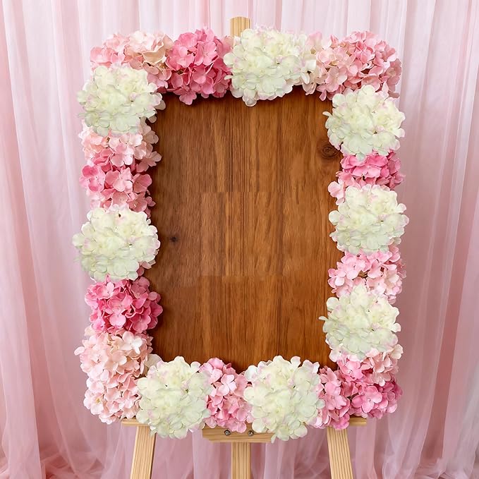 100PCS Artificial Hydrangea Flowers, Fake Flowers Silk Hydrangea Full Flowers Heads with Stems for Wedding Home Party Shop Baby Shower Decor (Ivory Pink)