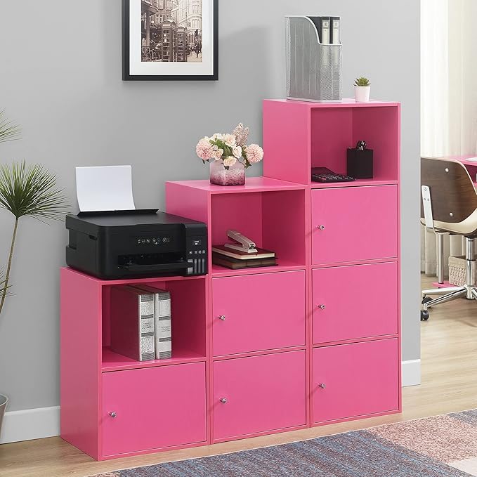 Convenience Concepts Xtra Storage Three-Door Cabinet with Shelf in Pink Wood Finish