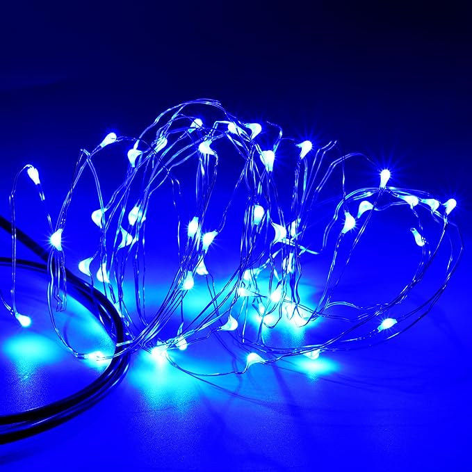 Karlling USB Plug in LED Fairy Lights,2 Packs of 50 LED Bulbs 16 Ft Silver Wire Waterproof Starry String Lights for Bedroom Patio Garden Party Wedding Commercial Lighting (Blue)