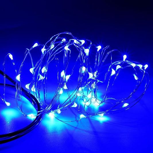 Karlling USB Plug in LED Fairy Lights,2 Packs of 50 LED Bulbs 16 Ft Silver Wire Waterproof Starry String Lights for Bedroom Patio Garden Party Wedding Commercial Lighting (Blue)