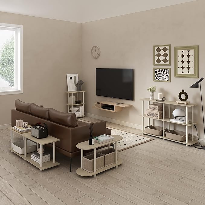 Furinno Turn-N-Tube No Tools Modern Rectangle Side Table, Bauhaus Oak/Beige