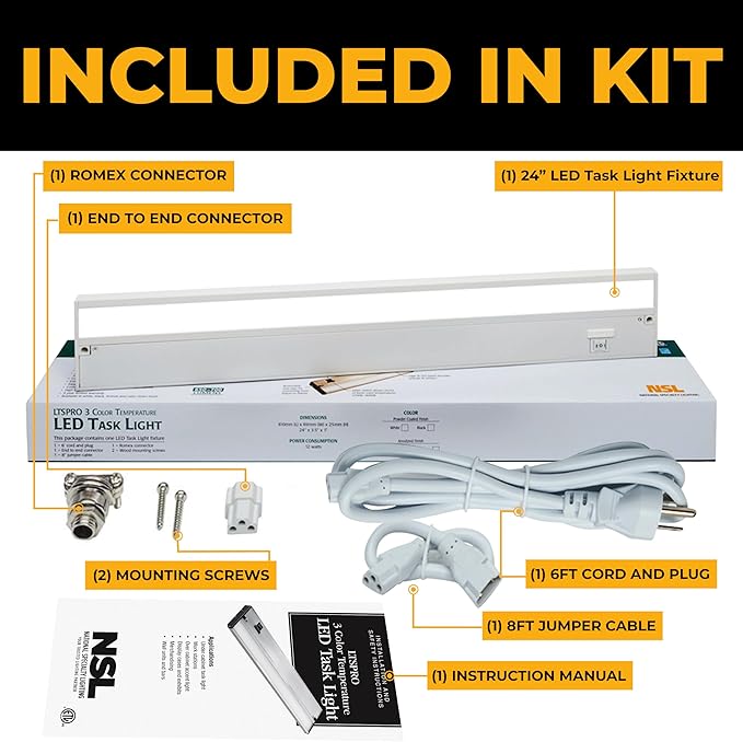 LED Under Cabinet Lighting Hardwired - 3CCT 24 Inch White Finish - Undercabinet Lights for Kitchen - Linkable Undercounter Dimmable Plug in Light or Hard Wired - Under Counter Fixture Direct Wire