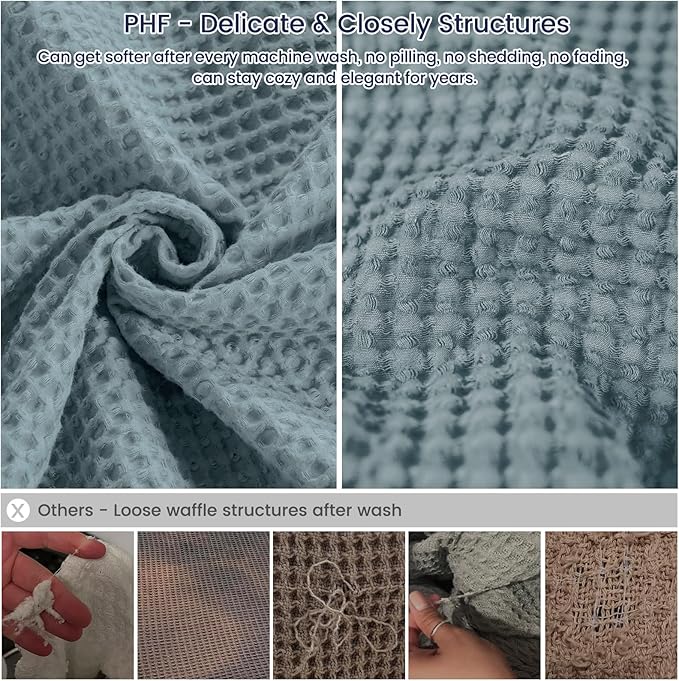 PHF 100% Cotton Waffle Weave Family Blanket,Oversized King Size 120"x 120"-Pre-Washed Snag Proof Lightweight Breathable Moisture-Wicking, 10'x 10' Huge Extra Large Big,Home Decoration Gift-Ocean