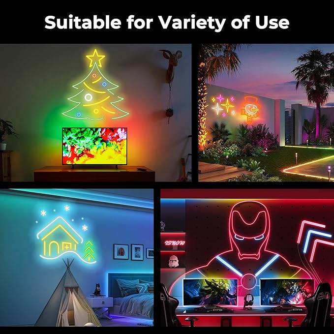 100FT LED Neon Rope Lights, Flexible Led Rope Lights Control with App/Remote, IP67 Outdoor RGB Color Changing Led Neon Lights Waterproof, Music Sync Led Strip Neon Lights for Bedroom Decor