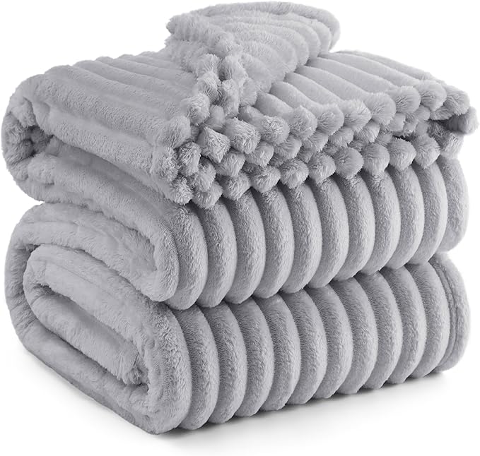 Bedsure GentleSoft Blankets Queen Size for Bed - Cozy Soft Blankets for Women, Cute Large Fleece Throws for Girls, Light Grey, 90x90 Inches