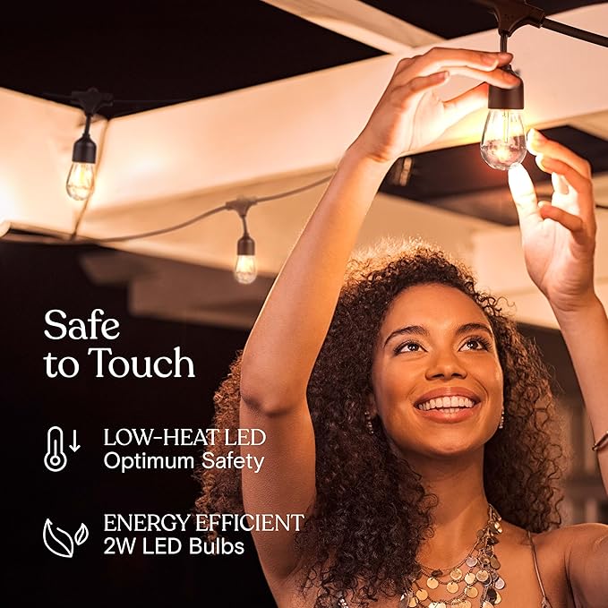 Brightech Ambience Pro 105Ft LED String Lights - 1W Commercial Grade Patio Lighting Outdoor Waterproof - Heavy Duty Dimmable Vintage Edison Porch Lights for Outside, Backyard - 34 Bulbs, Soft White