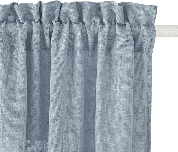 RYB HOME Semi Sheer Curtains for Closet Kitchen, Semi Translucent Privacy Protection Light Filtering Decorative Short Small Window Drapes for Bedroom, W 52 x L 45 inches, Dusty Blue, 2 Panels