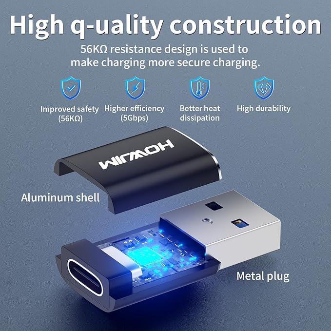 USB to USB C Adapter 2 Pack,PD/QC Fast Charging 5Gbps Data Transfer,Type-C Female to USB3.0 Male OTG Adapter for M-acBook,Pad Pro/Air,Phone 17/16/15 Pro Max,A-pple Watch,G-alaxy,X-peria,A-irpods Black