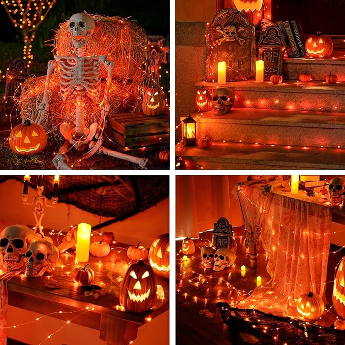 JMEXSUSS 2 Pack Halloween Fairy Lights Battery Operated, Total 400 LED 132ft Orange Twinkle Fairy Light with Remote, 8 Modes Orange String Lights for Halloween Tree Bedroom Wreath Decoration