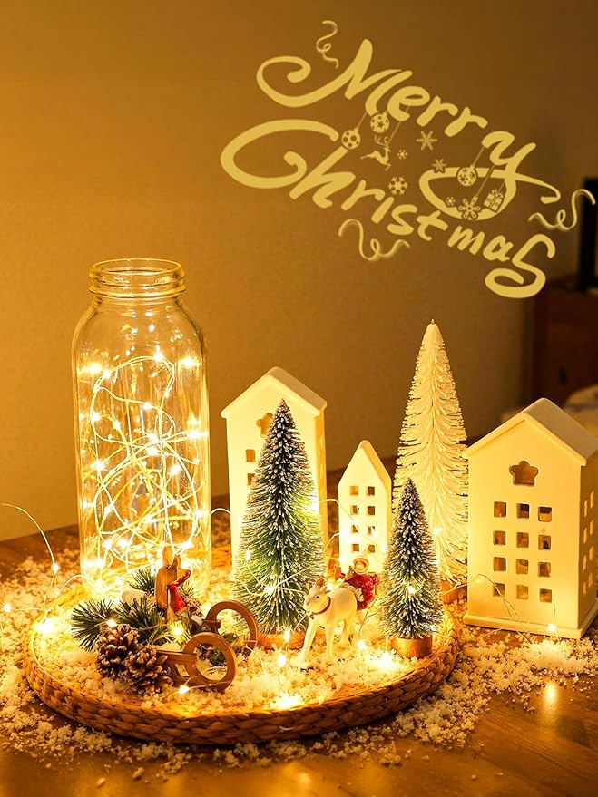 Minetom Fairy Lights Battery Operated, 5 Pack 7 FT 20 LED Fairy Lights with Timer, String Light Battery Powered, Silver Wire Christmas Light for Bedroom Party Wedding Decorations, Warm White
