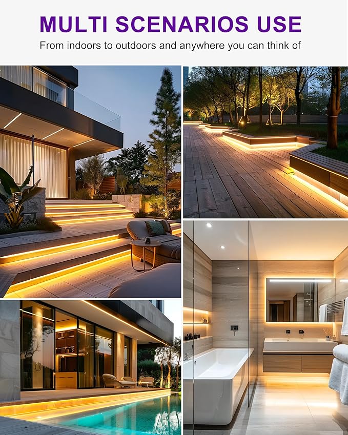 Outdoor LED Strip Lights Waterproof 2700K, 16.4ft IP67 High Density LED Tape Light Warm White, 600 LEDs, 252~300lm/ft, UL-Listed, 12V Dimmable Rope Lights for Balcony, Roof, Backyard, Patio, Garden