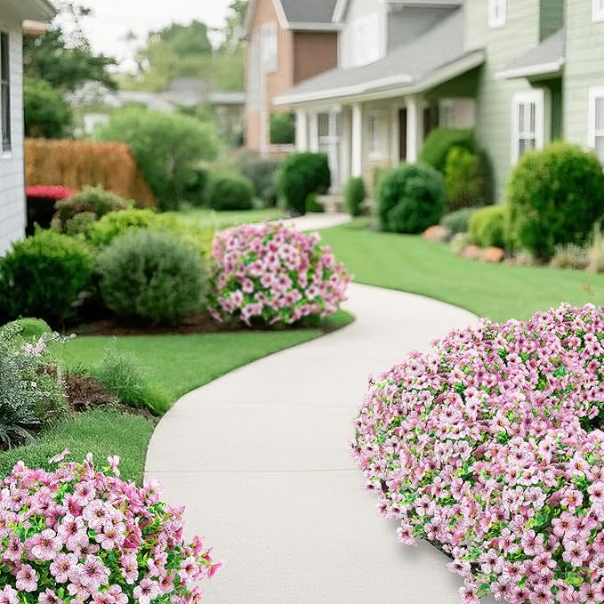 Ouddy Decor 24 Bundles Artificial Flowers for Outdoors Fake Silk Flowers UV Resistant Faux Plastic Plants for Spring Summer Garden Porch Window Box Table Vase Home Indoor Outdoor Decoration, Pink