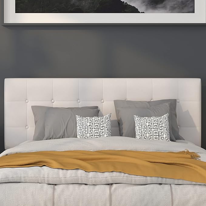 Flash Furniture Lennox Tufted Upholstered Queen Size Headboard in White Vinyl
