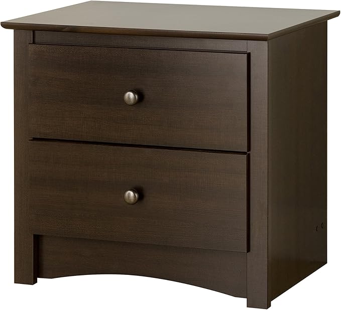 Prepac Sonoma Traditional Nightstand Side Table with 2 Drawers, Functional 2-Drawer Bedside Table 16" D x 23.25" W x 21.75" H, Espresso, EDC-2422