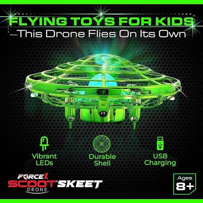 Force1 Scoot Hand Operated Drone for Kids or Adults - Hands Free Motion Sensor Mini Drones, Easy LED Indoor Rechargeable Flying Ball Drone Toy for Boys and Girls (Green)