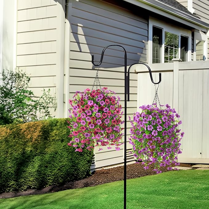 Artificial Fake Hanging Plants Flowers Baskets for Outdoor Outside Spring Decor,Faux Silk Daisy UV Resistant Look Real Summer Decorations for Home Porch Patio Yard Garden(Light Purple