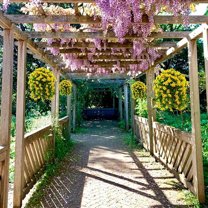 INQCMY Artificial Hanging Flowers in Basket for Patio Garden Decoration,Faux Silk Violet in Planter UV Resistant Realistic for Outside Home Porch Balcony Yard Decor(Yellow)