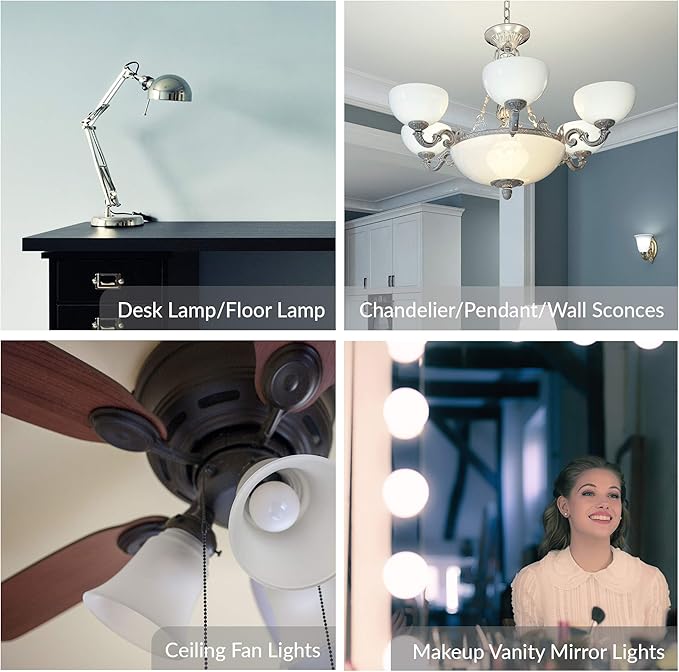 Simba Lighting LED Candelabra E12 Base G14 Small Globe 5W 40W Replacement Light Bulb (6 Pack) for Ceiling Fan, Chandelier, Vanity, Round A15 Frosted White Cover, Non-Dimmable, 4000K Natural Light