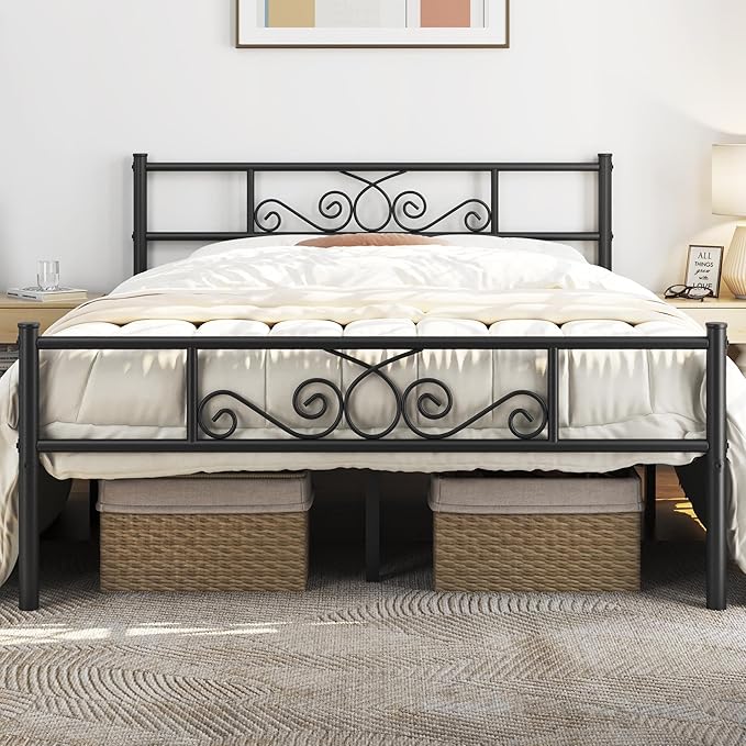 Yaheetech Full Bed Frames Metal Platform Bed with Headboard and Footboard for Bedrooms No Box Spring Needed Easy Assembly, Black/Full Bed