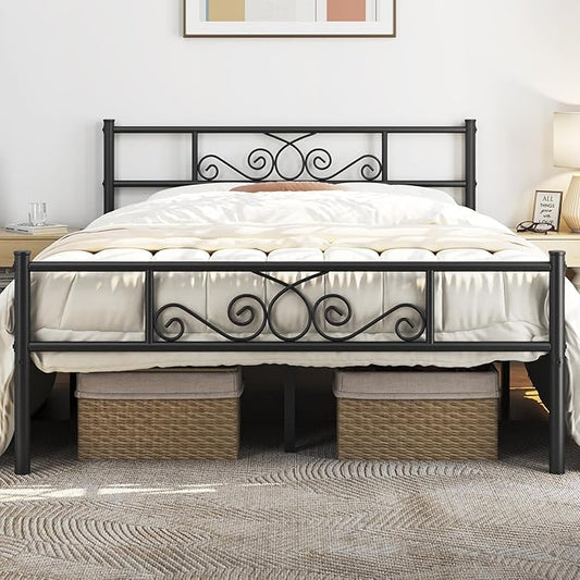 Yaheetech Full Bed Frames Metal Platform Bed with Headboard and Footboard for Bedrooms No Box Spring Needed Easy Assembly, Black/Full Bed