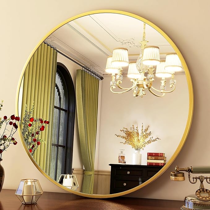 HARRITPURE Round Mirror 30 Gold Wall Mounted Circle Mirrors Vanity Mirror with Brushed Aluminum Alloy Frame Modern Decoration for Bathroom, Living Room, Vanity, Bedroom, Entryway