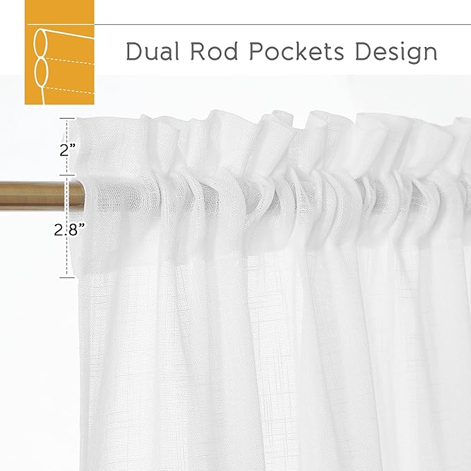 RYB HOME Extra Long Sheer Curtains Semi Transparent Drapes Boho Window Decor for Living Room Bedroom Front Door High Ceiling Window, White, W 70 x L 108, 1 Pair