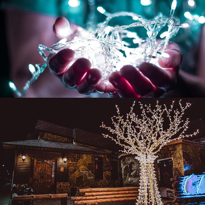 String Lights, 42ft Battery Operated String Lights, 120 Led IP65 Waterproof Outdoor Fairy Light with Timer 8 Modes for Bedroom,Garden,Party,Xmas Tree Indoor Outdoor Decorations, Cool White