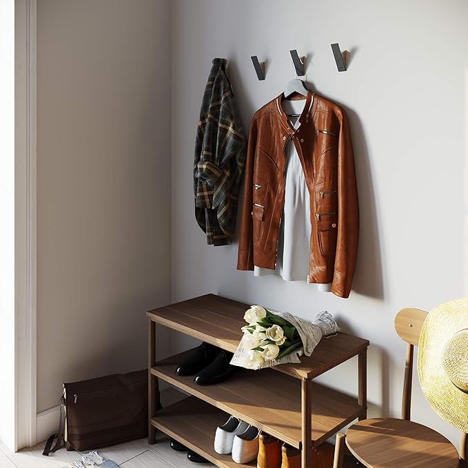 Wall Coat Hook Rack - Set of 3 - Black Walnut Wood Black Metal Decorative Hat Hooks for Hanging Coats - Hat Hangers for Wall
