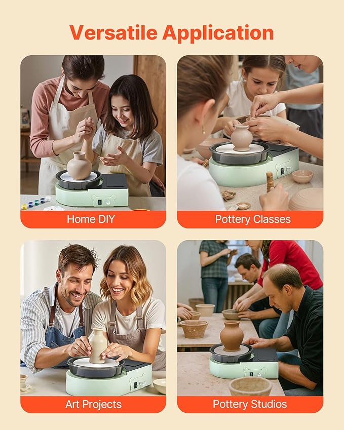 VEVOR Mini Pottery Wheel For Kids and Beginners, 6” Turntable, Two-way Rotation, Adjustable Speed, Complete Pottery Set with Clay Art Supplies Sculpting Tools, Craft Gifts for Kids Teens Adults, Green