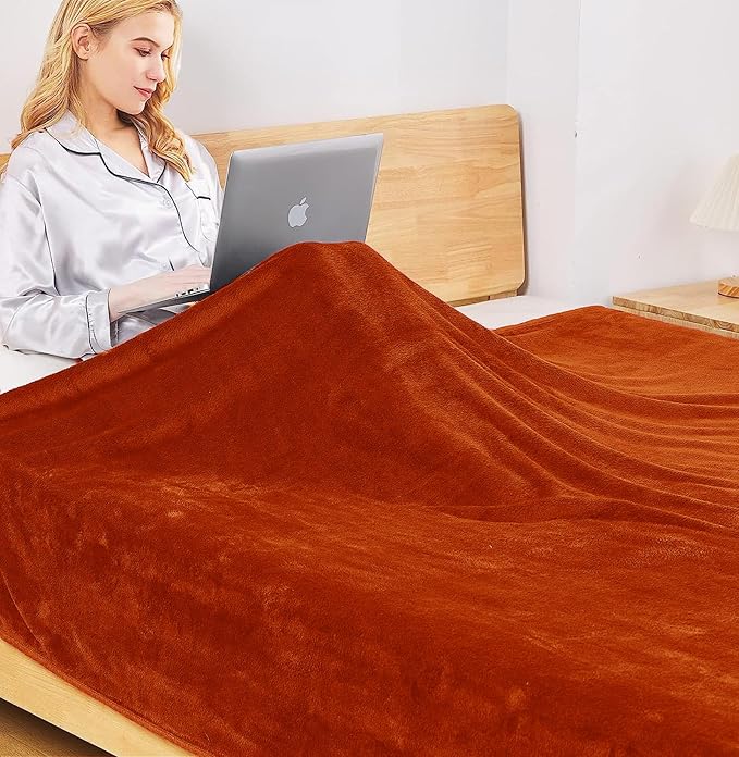 Fleece Blankets for All Season - Premium Lightweight Anti-Static Throw for King Size Bed Extra Soft Brush Fabric Warm Sofa Thermal Blanket 90" x 108"(Orange)