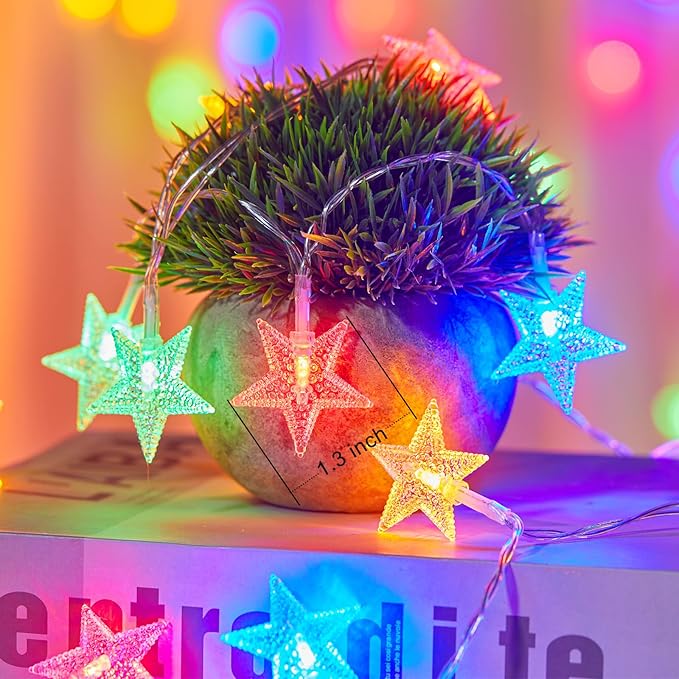 Minetom Star String Lights Battery Operated - 2 Pack 17 ft 50 LED Star Fairy String Lights with Timer, Waterproof for Indoor Bedroom Tent Loft Bed Patio Party Wedding Decor, Multi-Color