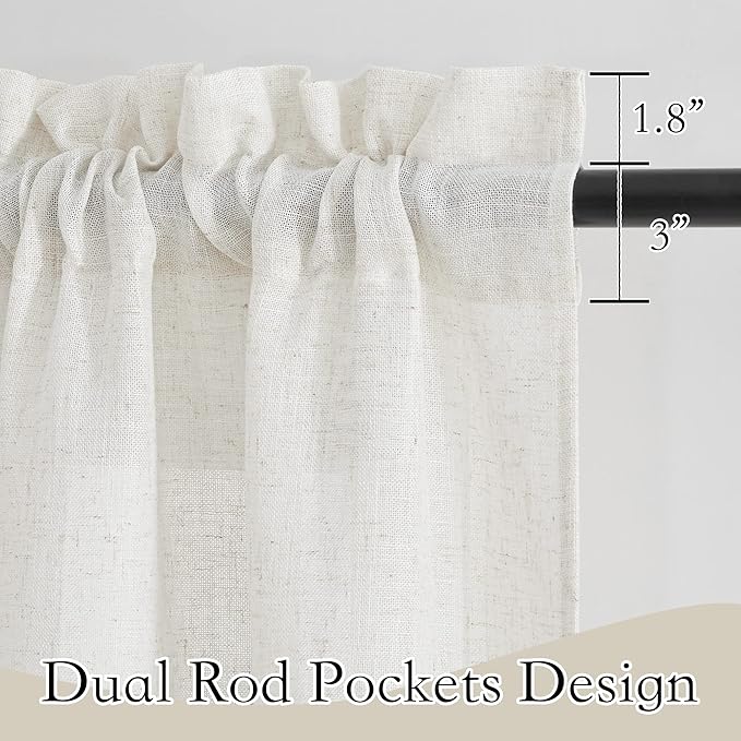 RYB HOME Linen Textured Semi Sheer Curtains Half Privacy Light Glare Filtering Breezy Airy Window Decor for Bedroom Bathroom Living Room, Linen, 34 inch Wide x 63 inch Long, 2 Panels