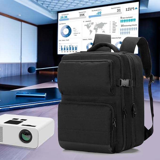LUXJA Projector Backpack with 15.6 Inch Laptop Sleeve, Projector Bag with 2 Large Compartments (Compatible with Most Major Projectors), Black