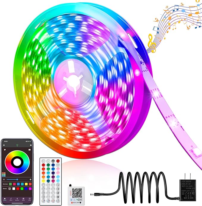 QZYL LED Lights for Bedroom, 50FT RGB LED Strip Lights with 44 Keys IR Remote, Smart LED Light Strip with Adhesive Backing Adjustable Brightness App Control for Bedroom Party Decoration