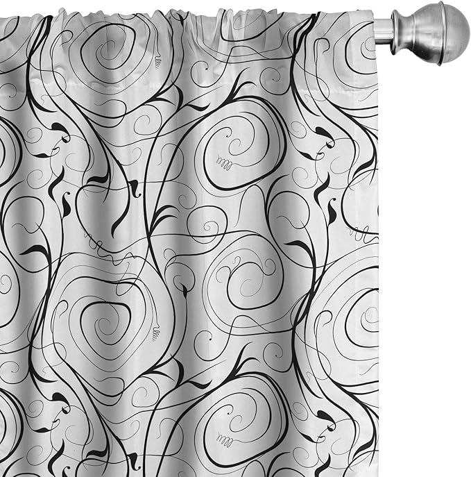 Ambesonne Black and White Curtains, Scribble Swirling Motifs Spiral Floral Stems Modern Abstract Scroll, Window Treatments 2 Panel Set for Living Room Bedroom, Pair of - 28" x 63", White Charcoal Grey