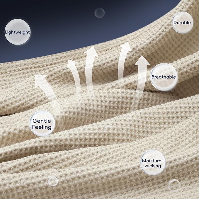 PHF 100% Cotton Waffle Weave Blanket King Size for Bed,Snag Proof Lightweight Breathable Moisture-Wicking Throw for Couch,Great for Layering in Cold Weather,Machine Washable,Home Decor Gift-Linen