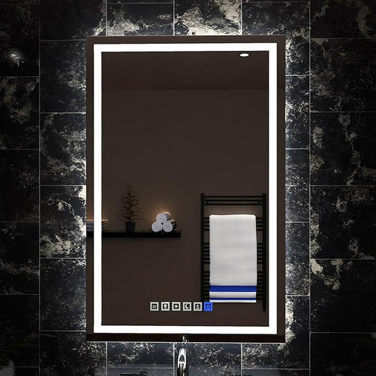 Fab Glass and Mirror Anti-Fog Dimmable Backlit and Front lit LED Bathroom Wall Mirror with Memory Function Rectangular Frameless LED Mirror 30L X 20W Clear
