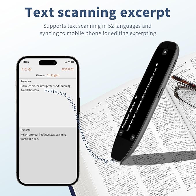 Language Translator Pen, 142 Languages Supported Translation Pen, OCR Pen Scanner, Text to Speech Reading Pen for Dyslexia, Text Extract Reader Pen, Portable Traductor Pen for Study, Travel, Business