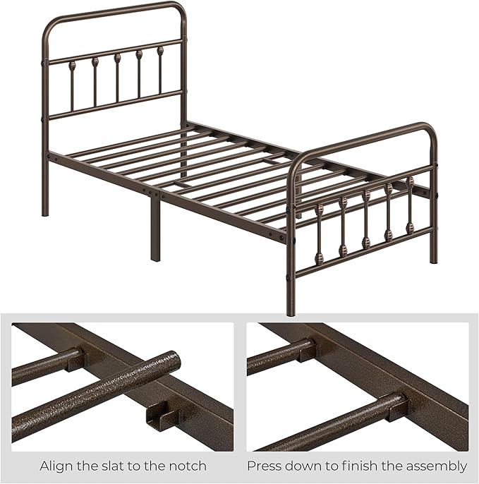 Yaheetech Classic Metal Platform Bed Frame Mattress Foundation with Victorian Style Iron-Art Headboard/Footboard/Under Bed Storage/No Box Spring Needed/Twin Size Bronze