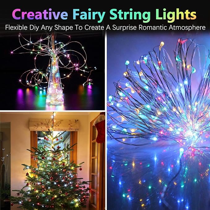 2 Pack Christmas Battery Operated Fairy Lights with Remote, 66FT 200LED Waterproof Battery Christmas Twinkle Lights with Timer, String Light for Bedroom Christmas Decorations (Multicolor)