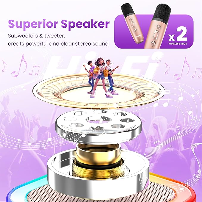 Mini Karaoke Machine for Kids Adults, Portable Bluetooth Speaker with 2 Wireless Karaoke Microphones,2025 TOP Birthday Gifts Toys for Girls 3, 4, 5, 6, 7, 8+Years Old Toddler Karaoke Player