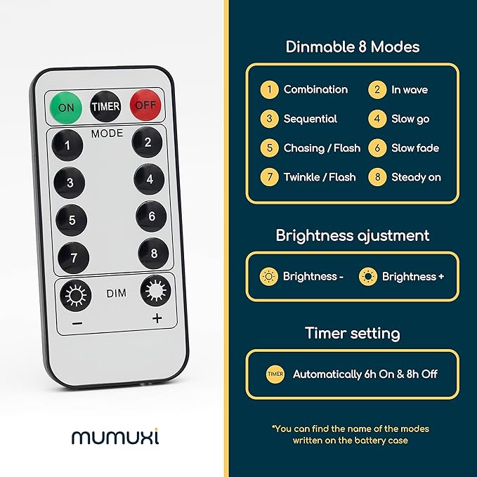 MUMUXI 2 Pack 33ft 100 LED Fairy Lights with Timer, Ourdoor Battery-Powered Twinkle and Remote Control, Christmas String Lights, Warm White Waterproof Decorative Lighting for Holidays and Events